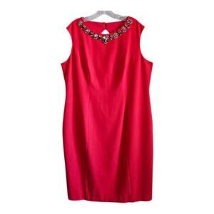 ELIZA J Women's 16 Dress Sheath Embellished Coral Red Sleeveless Lined Bust 44"